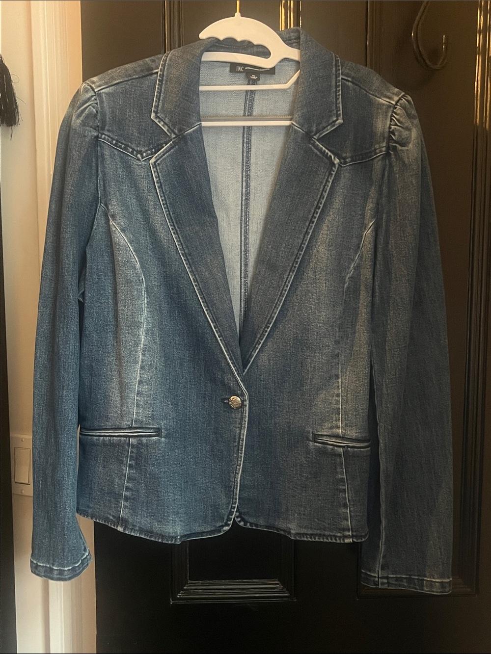 INC International Concepts Washed Denim Blazer in Blue